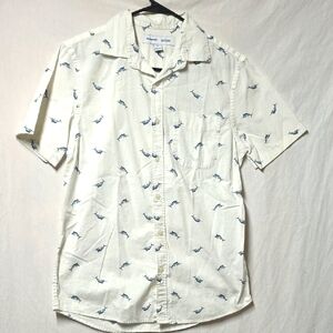 Old Navy White Printed Built-In-Flex Short Sleeve Button Up Shirt Size S